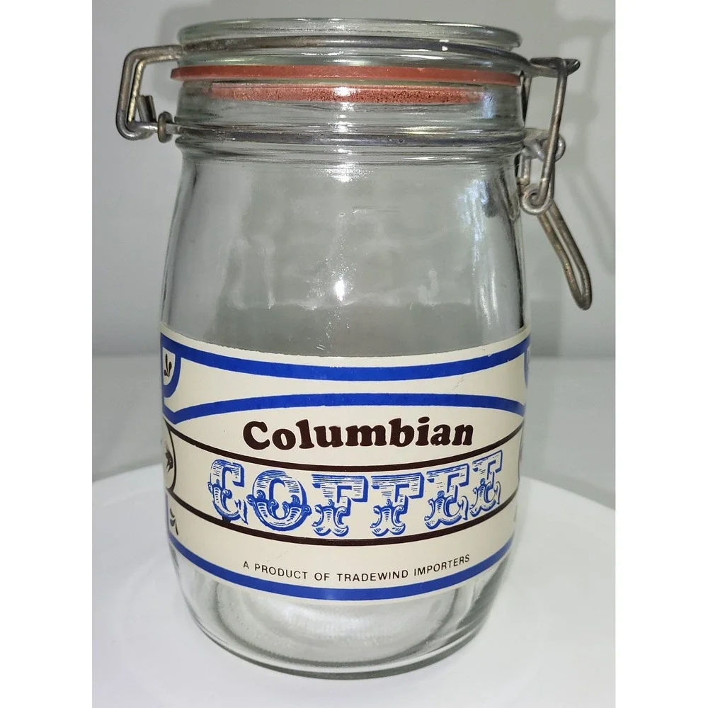 Tradewind Importers Coffee Jar 1L Clear Vintage Wire Bail Glass